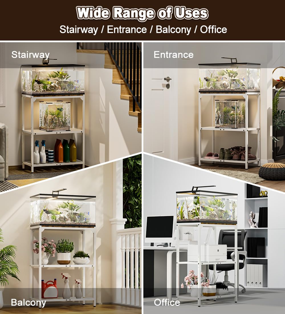 AnBaiMei 20 Gallon Aquarium Stand, Fish Tank Stand with Adjustable 3-Tier Storage Shelf, Heavy Duty Reptile Breeder Turtle Tank Terrarium Rack Table for Home Office, 24" L x 12" W x 32.2" H, White AnBaiMei