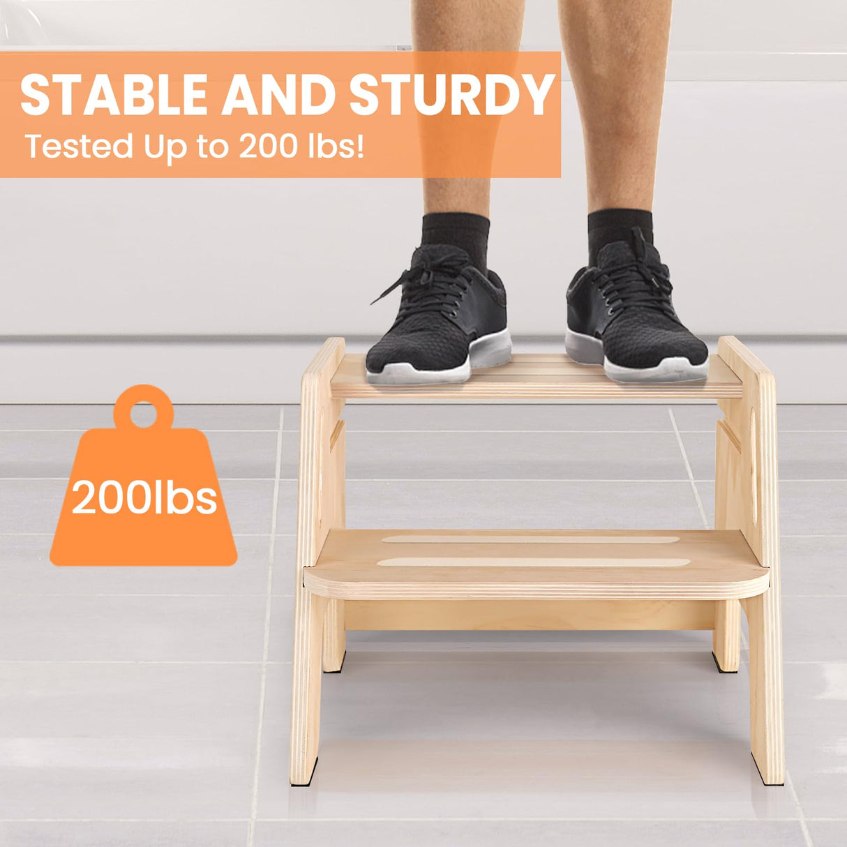 Toddler Step Stool, Wooden Height-Adjustable 2-Step Stool for Kids, Potty Training Stool with Handles for Bathroom Sink, Kitchen, Bedroom Woodure