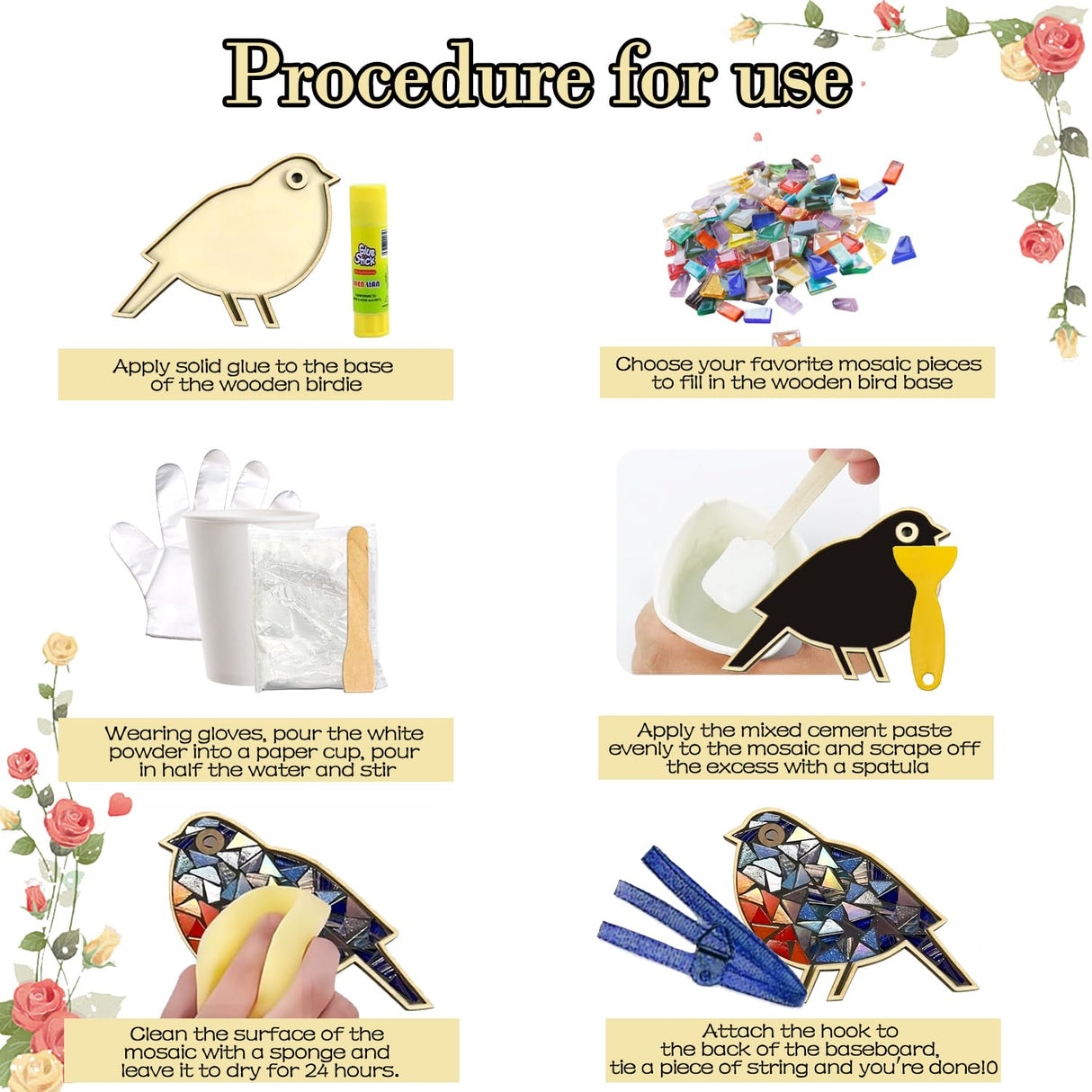 ZTIKSNYU DIY Glass Mosaic Tiles Bird Art Crafts Adults Mosaic Art Projects Home Decoration Creative Mosaic Glass Gift Kit for Kids 8 Ages Glass Pieces Mosaic Making Coaster Puzzle Gifts Christmas ZTIKSNYU