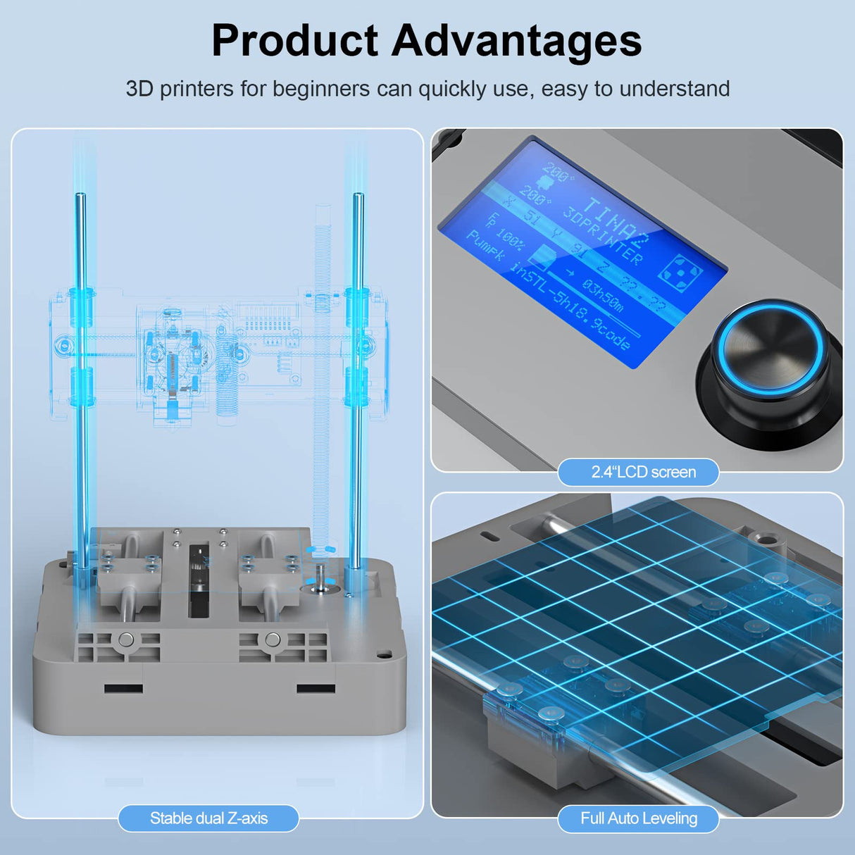 3D Printers Tina2 Basic, Fully Assembled and Auto Leveling 3D Printer for Beginners and Kids, Removable Magnetic Platform, High Precision Printing FDM Mini 3D Printer for Home and School Entina