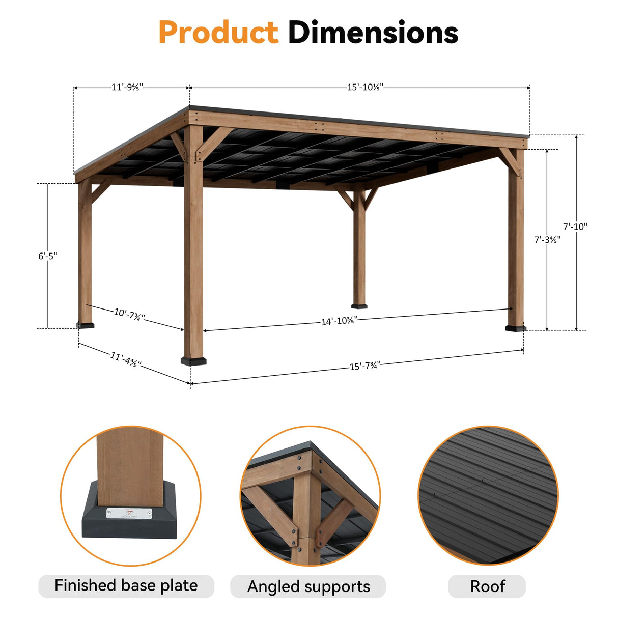 Modern Shade Supreme Cedar Wood Gazebo 12' x 16' with Hardtop Slope Roof, Wooden Grill Gazebo with Durable and Rot-Resistant, Supports Snow Loads and High Wind Speeds, Ideal for Backyard, Deck, Garden Modern Shade Outdoor Living Spaces