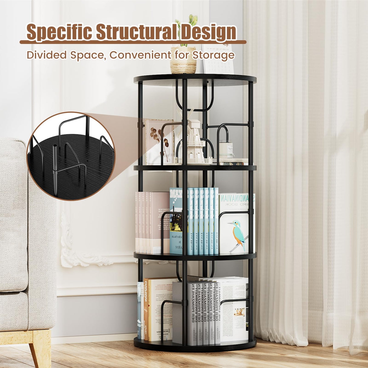 ALLSTAND 3-Tier 360° Rotating Bookshelf – Stylish Black Revolving Storage Organizer for Home & Small Spaces ALLSTAND