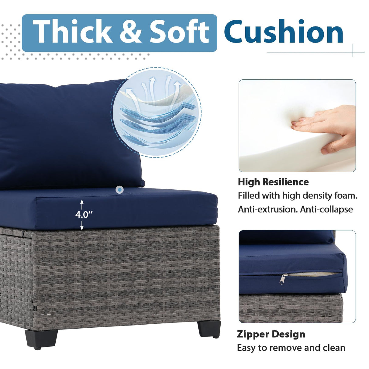 JOIVI Patio Furniture Set with Coffee Table - Flexible 6 Piece PE Wicker Rattan Outdoor Sofa Configuration, Enhanced Comfort with Additional Cushion Covers, Ideal for Family Game Nights, Blue JOIVI