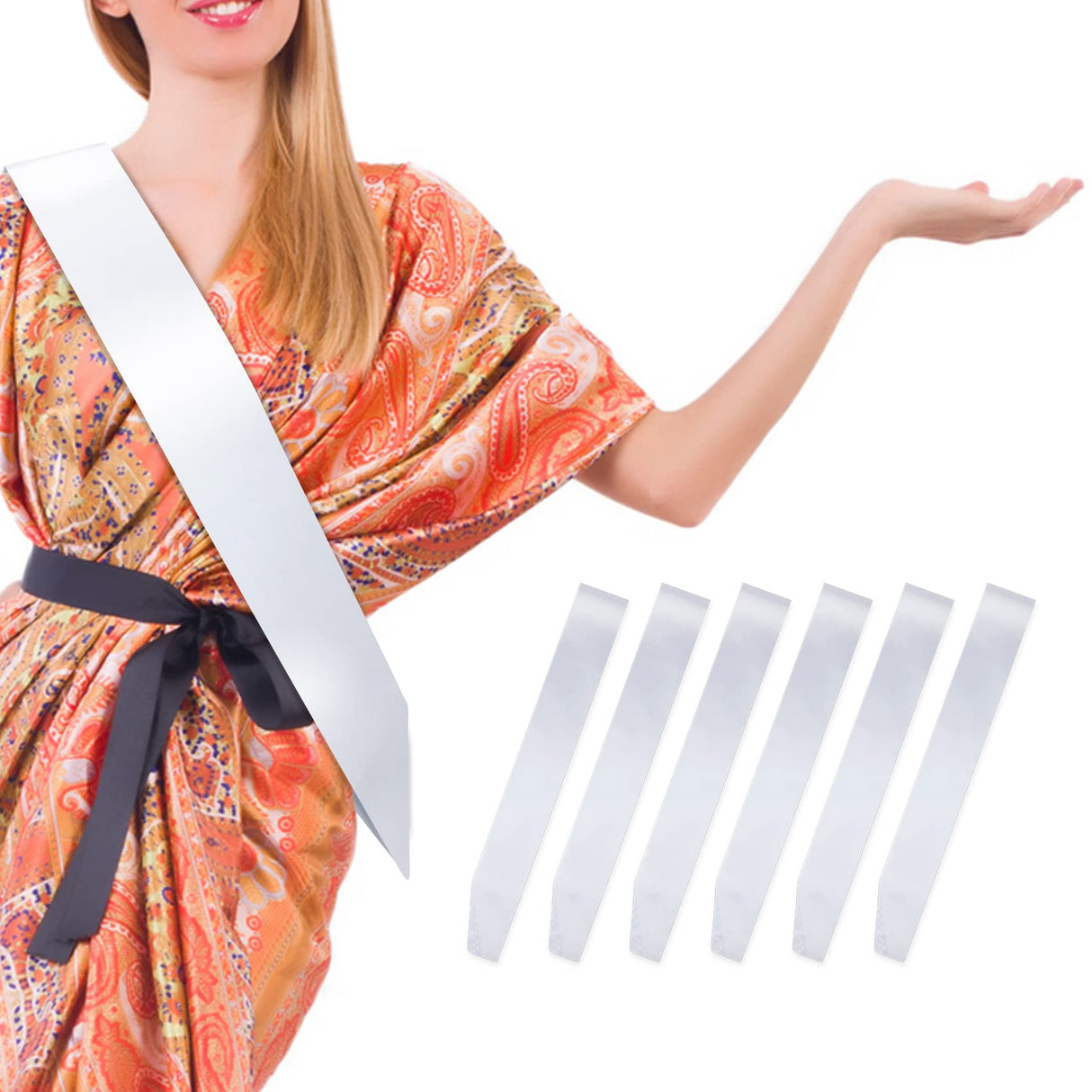 MDOZQ 6 Pcs Sash Blank Satin Sash Party Favors White Sash Plain Sash Bridal Shower Decorations Sashes For Birthday, Wedding, Graduation, DIY, Beauty Pageant, Hen Party, Homecoming, Make Your Own Sash MDOZQ
