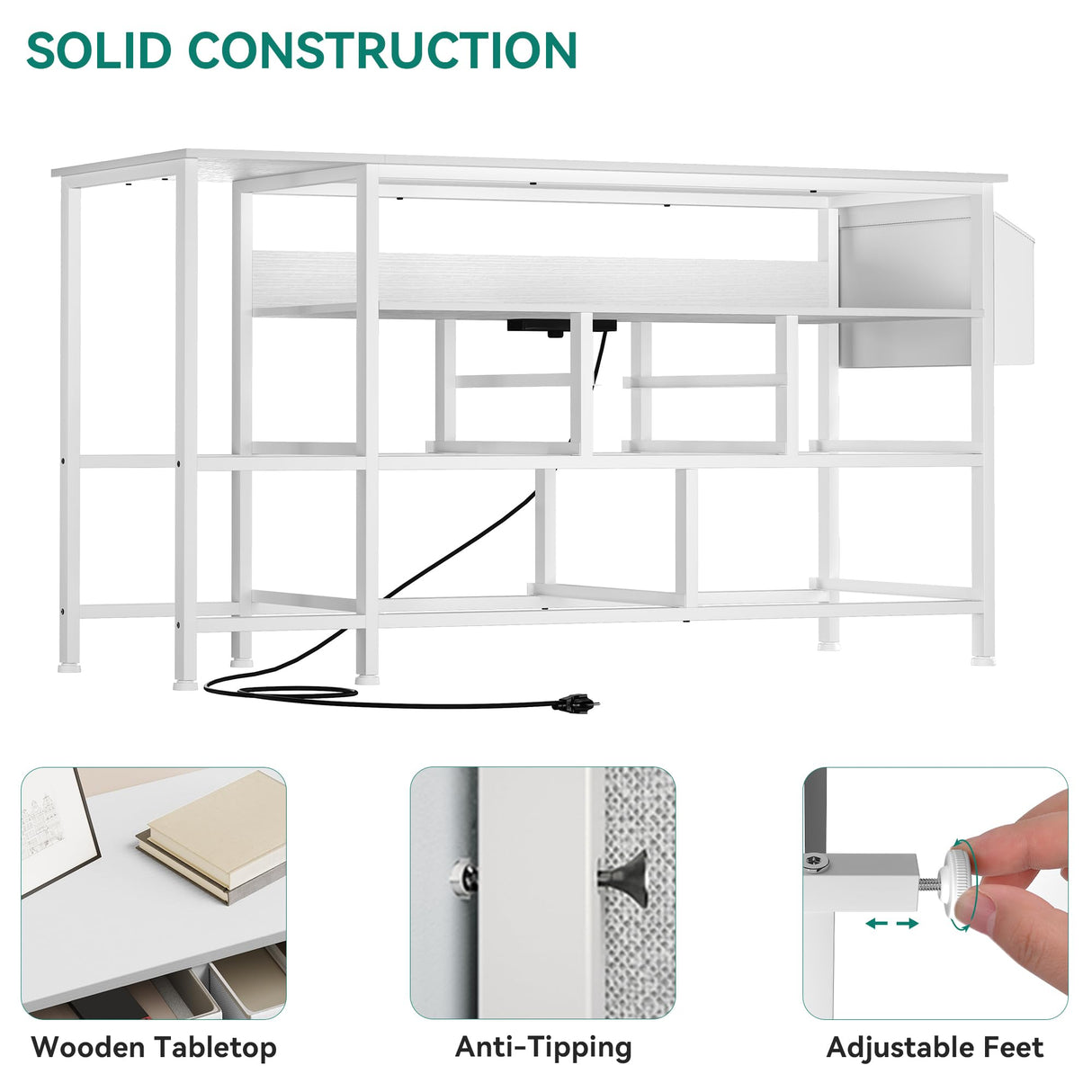 YITAHOME TV Stand with Charging Station, Dresser TV Stand for 55'' TV, 9 Drawer for Bedroom, White Drawer with Side Pockets, Fabric Drawer for Living Room, Entryway YITAHOME