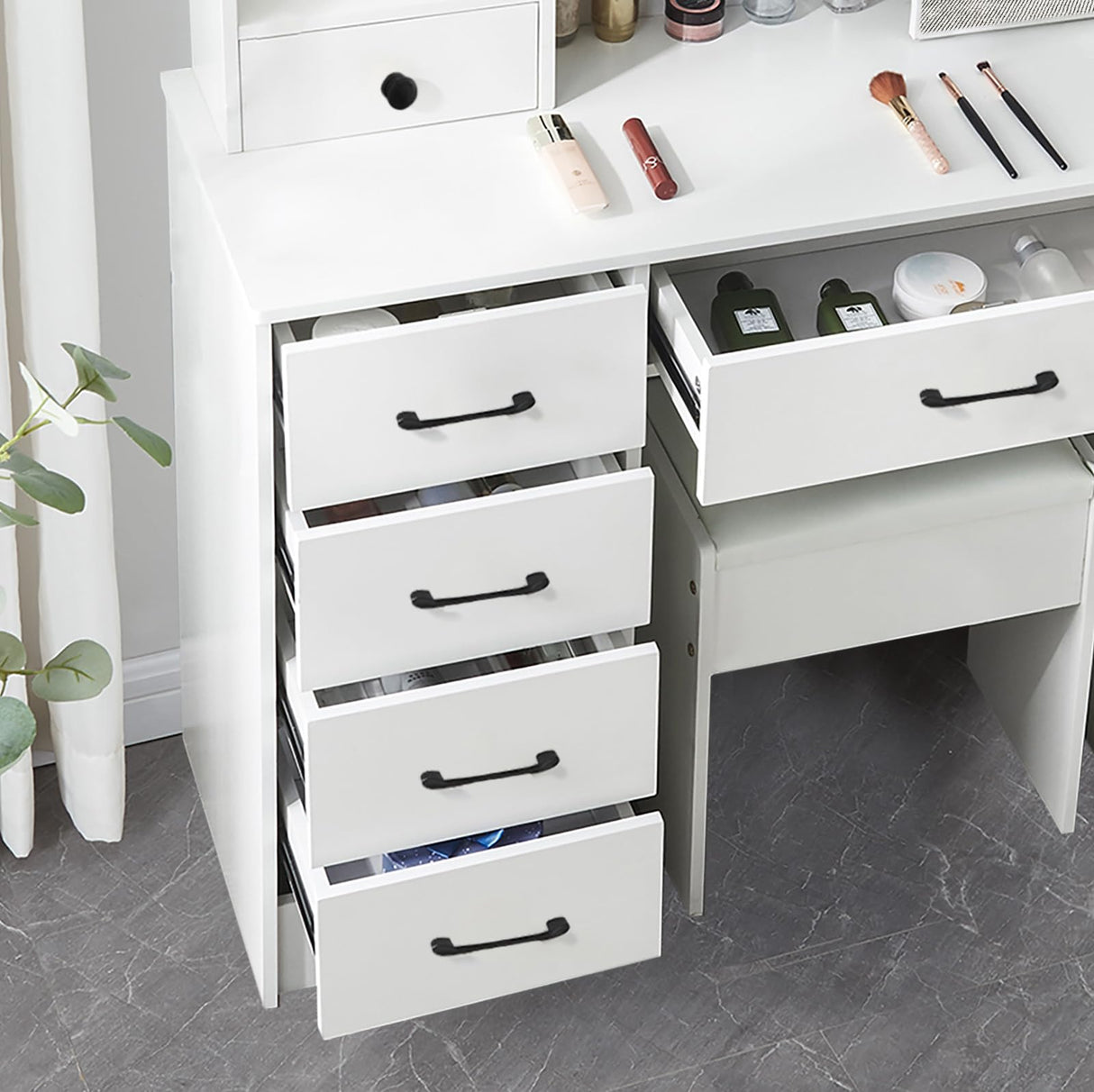 JBLCC Vanity Desk with Lighted Mirror, Large Makeup Vanity with Sliding Mirror, Storage Drawer & Chair, White Vanity Set Dressing Table for Bedroom (QW56LED) JBLCC