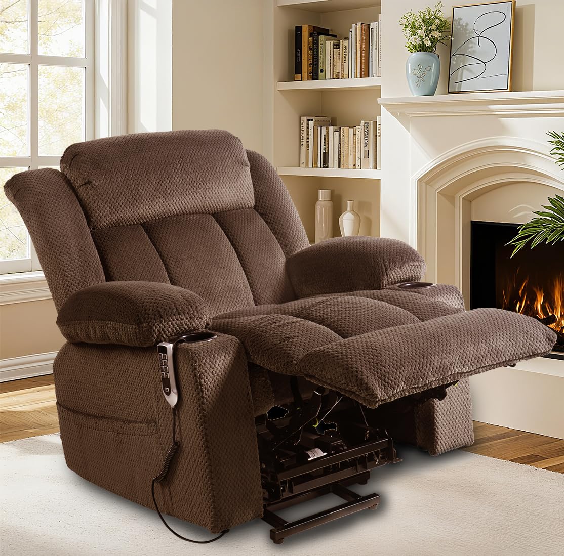 Neioml Four Motor Zero-Gravity Large-Wide Power Lift Chairs Recliners for Elderly, Infinite Position, 180° Lay Flat Lift Chair Big and Tall, Heat & Massage (Plush Flannel, Dark Brown) Neioml
