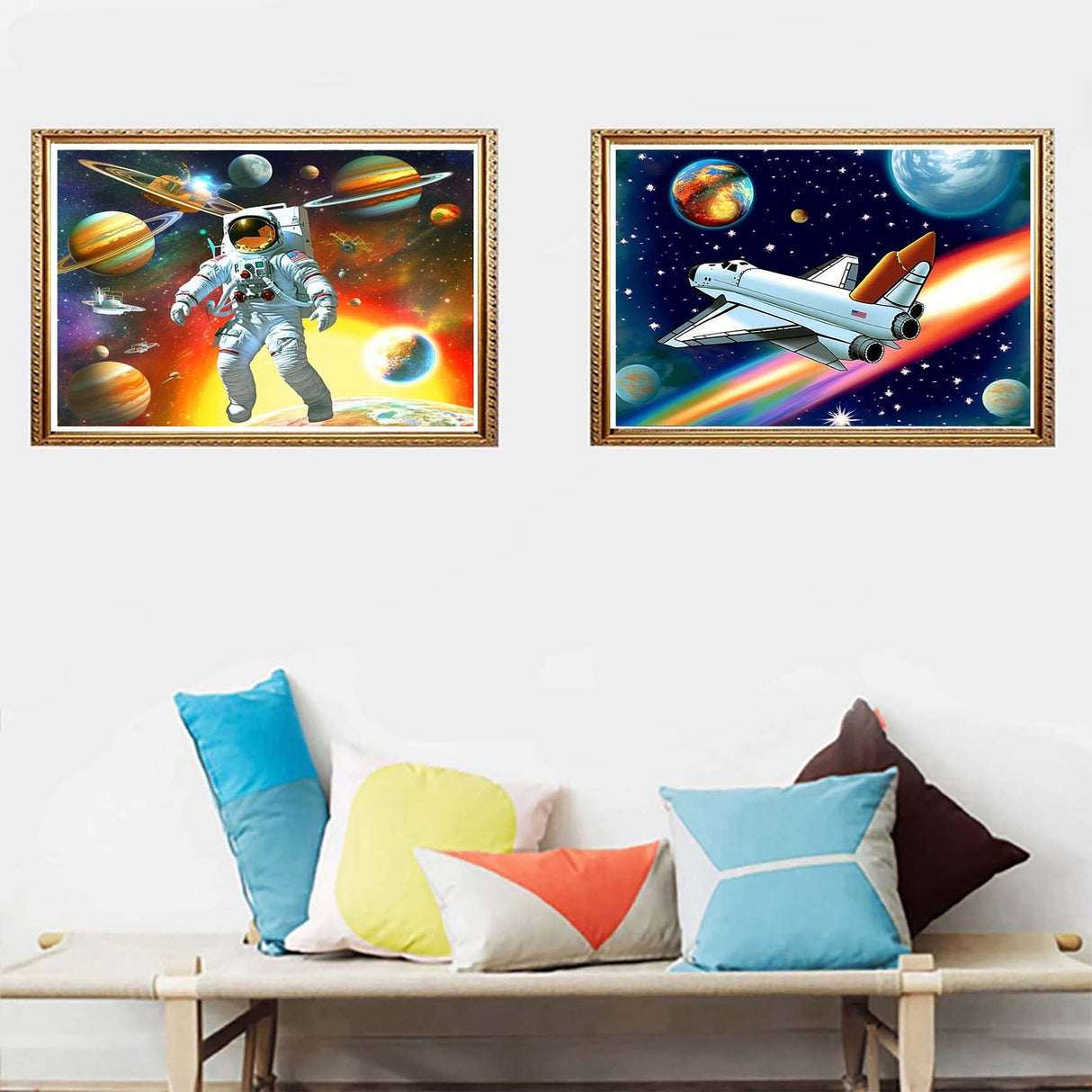 Ginfonr 5D Diamond Art Painting by Number Kits Spaceships & Astronauts Full Drill, Craft Rhinestone Paint with Diamonds Set Space Arts Decorations (12x16inch, 2 Pack) Ginfonr