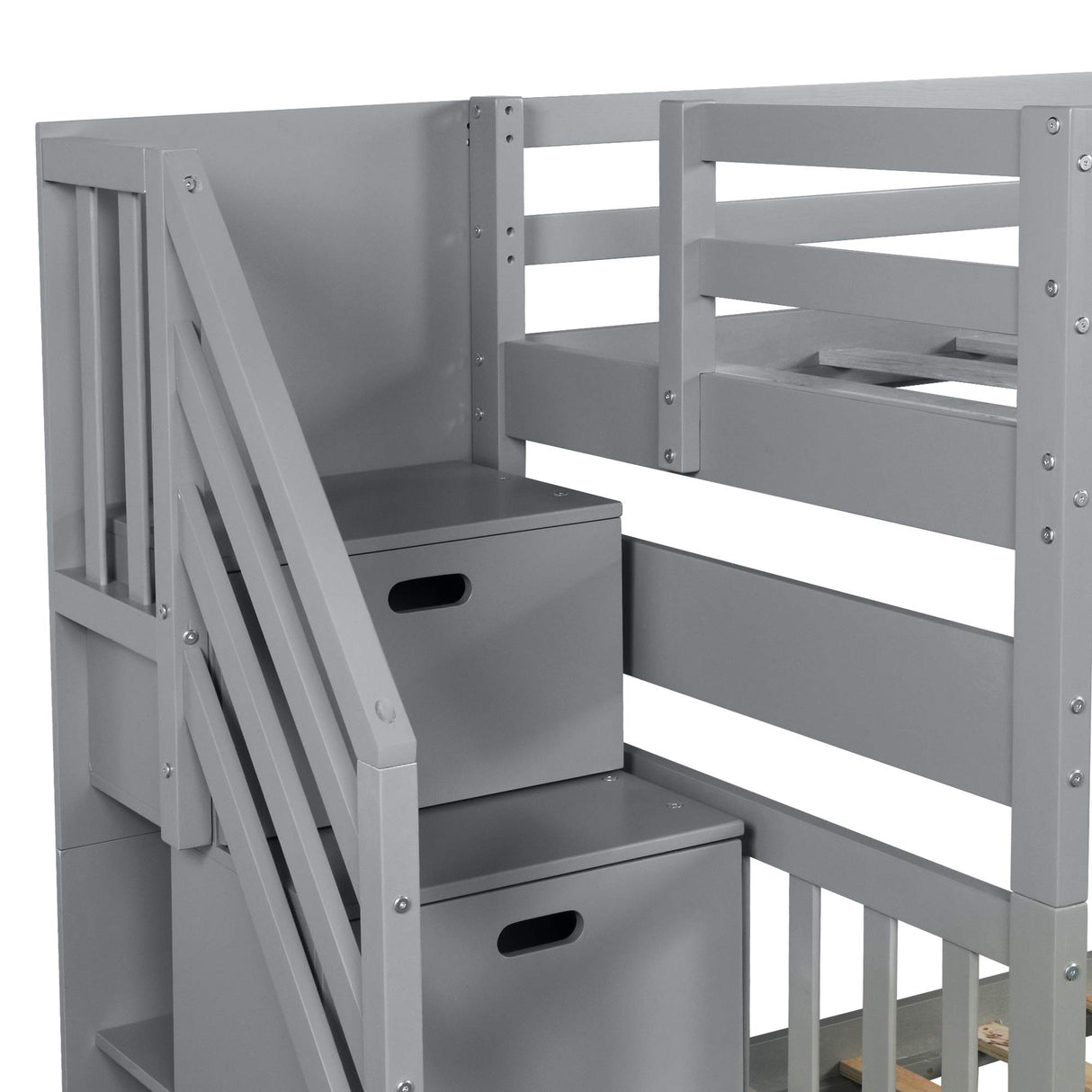 Harper & Bright Designs Stairway Twin Over Twin/Full Bunk Bed with Twin Size Trundle and Drawers, Solid Wood Bunk Bed Staircase Can be Placed on The Left or Right Side (Grey) Harper & Bright Designs