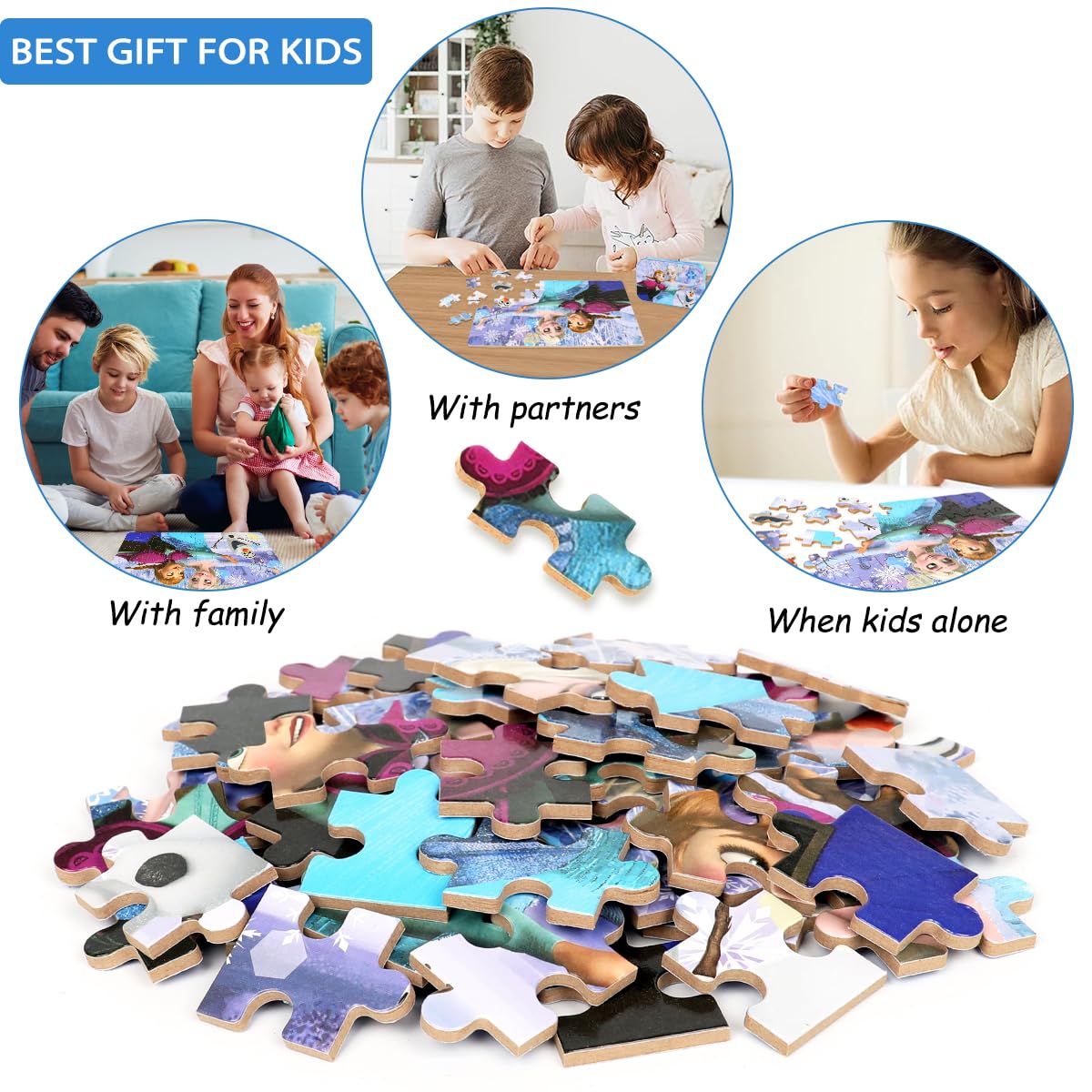 Puzzles for Kids Ages 4-8,Kids Puzzles in a Metal Box,Winter Princess Snowman Puzzles,Kids Boys Girls Learning Educational Puzzles Packed in Tin Box,60 Pieces wieewg