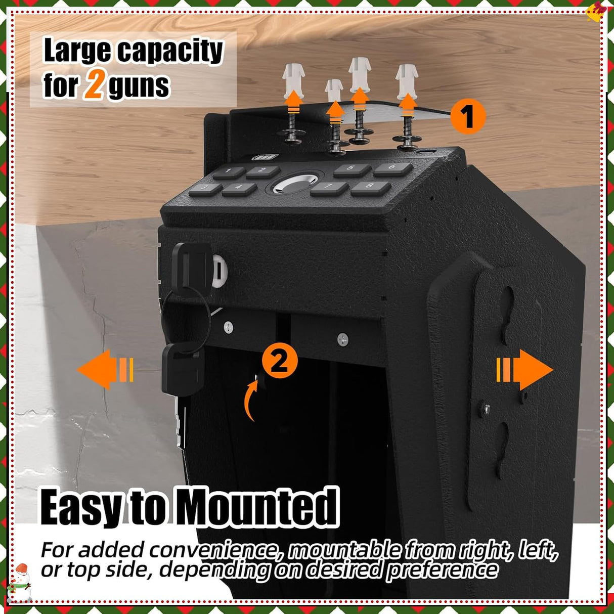 HARDROCK [ 2 Guns Capacity Gun Safe for Pistols, Biometric Wall Mounted Handgun Safe Box for Desk, Bedside,Truck,Drop Down Quick Access Security Safe with Fingerprint Keypad Lock for Home nightstand HARDROCK