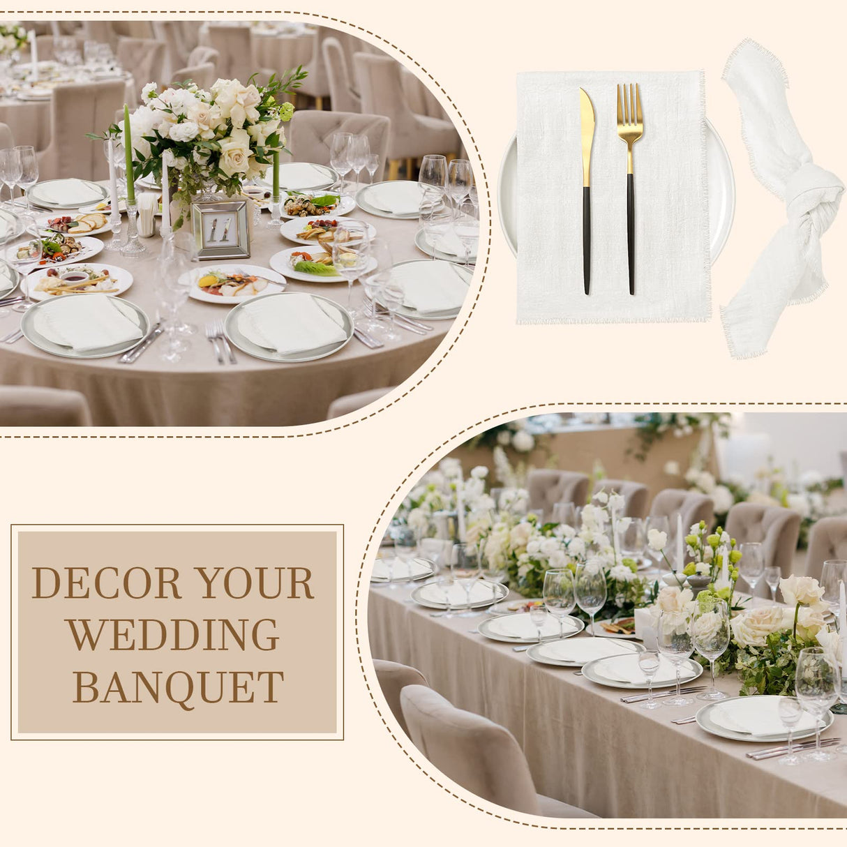 24 Pcs Fringe Napkins Bulk Cloth Cotton Soft Handmade 17 x 17 Inch Rustic Reusable Washable Festive Square Table Napkins with Fringe for Parties Wedding Restaurant Rustic Table Accessory (White) Preboun