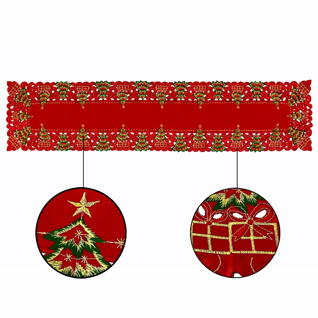 Grelucgo Embroidered Christmas Holiday Holly Tree Table Runner, Dresser Scarf, Rectangular 16 x 72 Inch Grelucgo