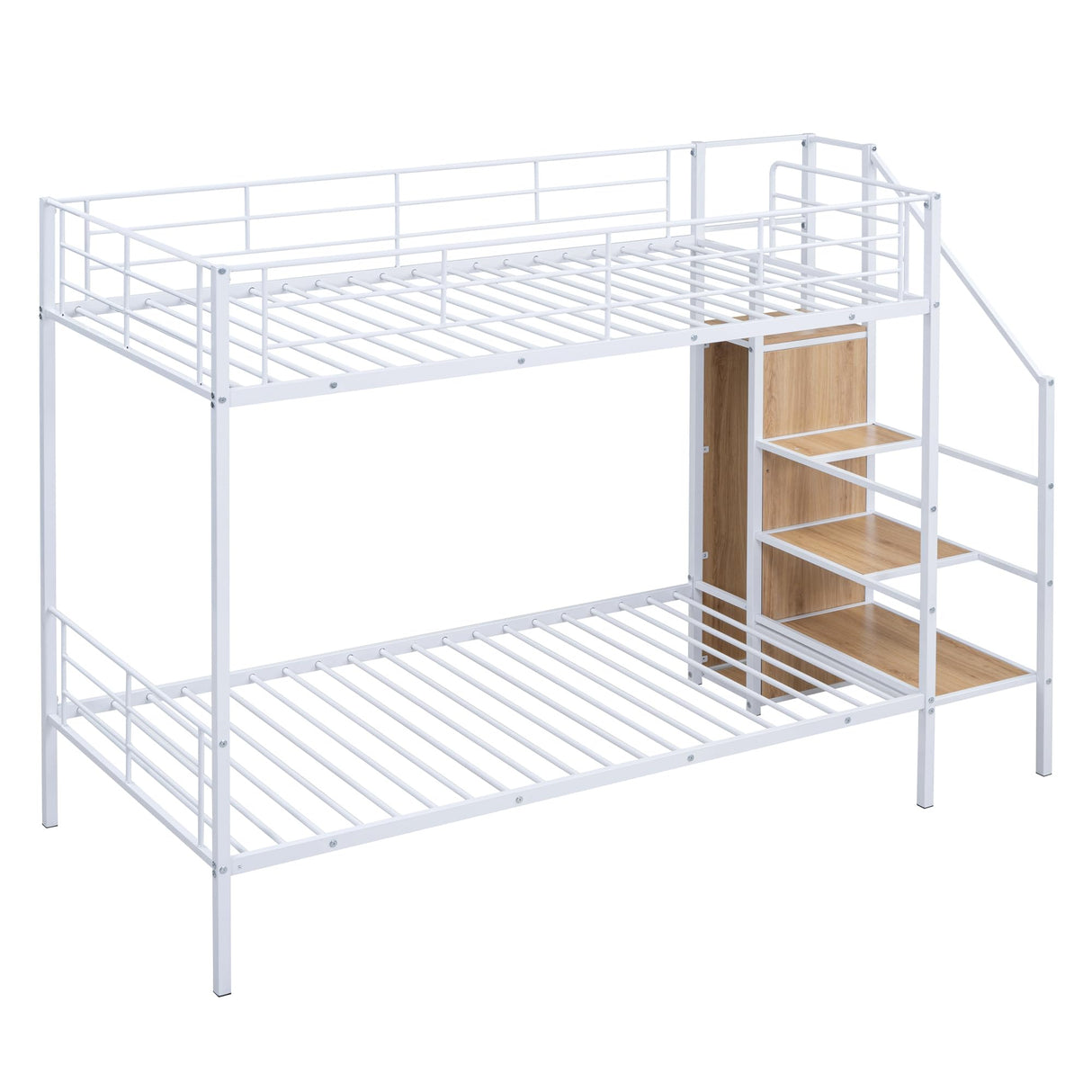 Harper & Bright Designs Metal Bunk Bed with Stairs and Wardrobe, Twin Over Twin Bunk Bed Frame with Storage Ladder, for Kids Teens Adults, White Harper & Bright Designs