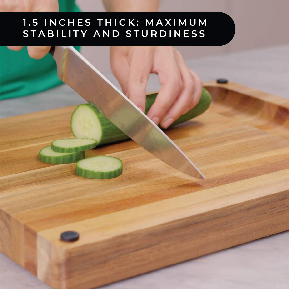 Premium Large Acacia Wood Cutting Board for Kitchen. 1.5in Extra Thick Chopping Board with Juice Groove. Non slip Reversible Butcher Block Countertop Real Life Living