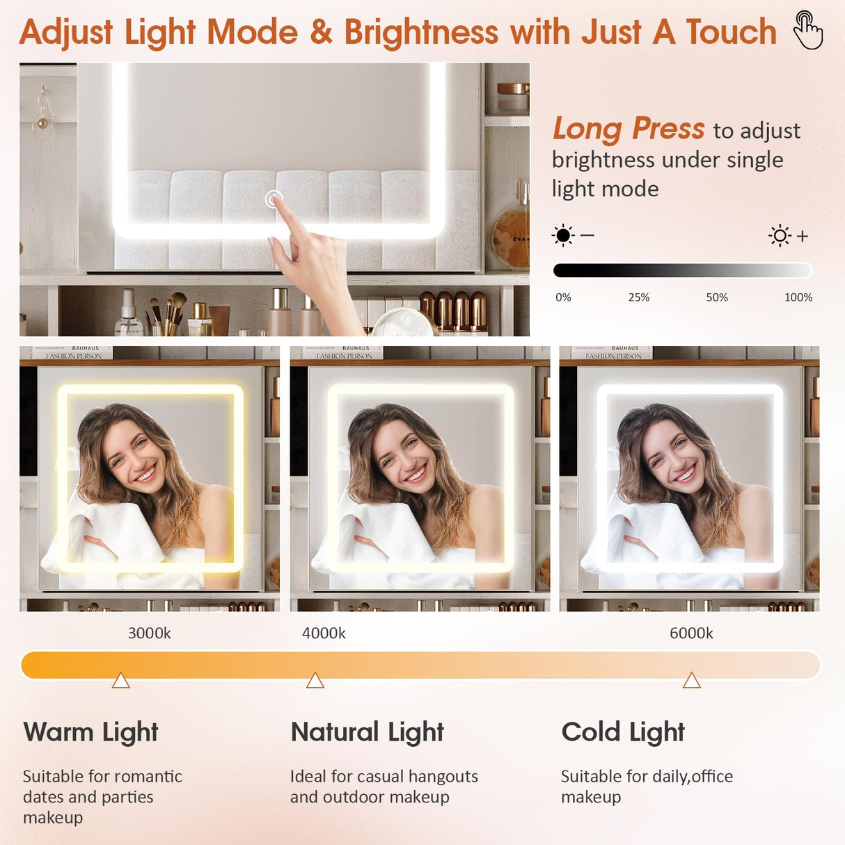 Halitaa Farmhouse Vanity Desk with Mirror and Lights,White Makeup Vanity with 5 Drawers & Hidden Storage,Rustic Large Dressing Table with Charing Station & Shelves for Bedroom Halitaa