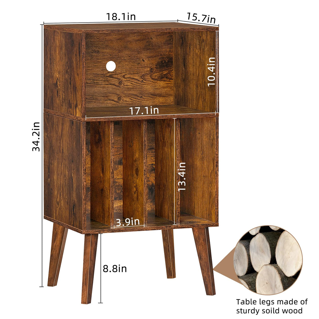 Lerliuo Record Player Stand, Brown Turntable Stand Holds up to 160 Albums, Mid-Century Vinyl Storage Cabinet Table with Solid Wood Legs, Record Player Holder Dispaly Shelf for Bedroom Living Room Lerliuo