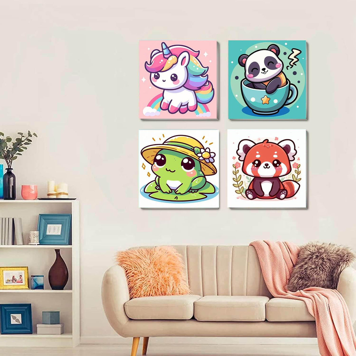HOIYLDS Framed 4 Pack Paint by Number for Kids, Cute Animals Paint by Numbers for Kids Ages 8-12, Paint by Numbers Kits Children Beginner, DIY Acrylic Oil Painting for Home Wall Decor (8x8inch) HOIYLDS