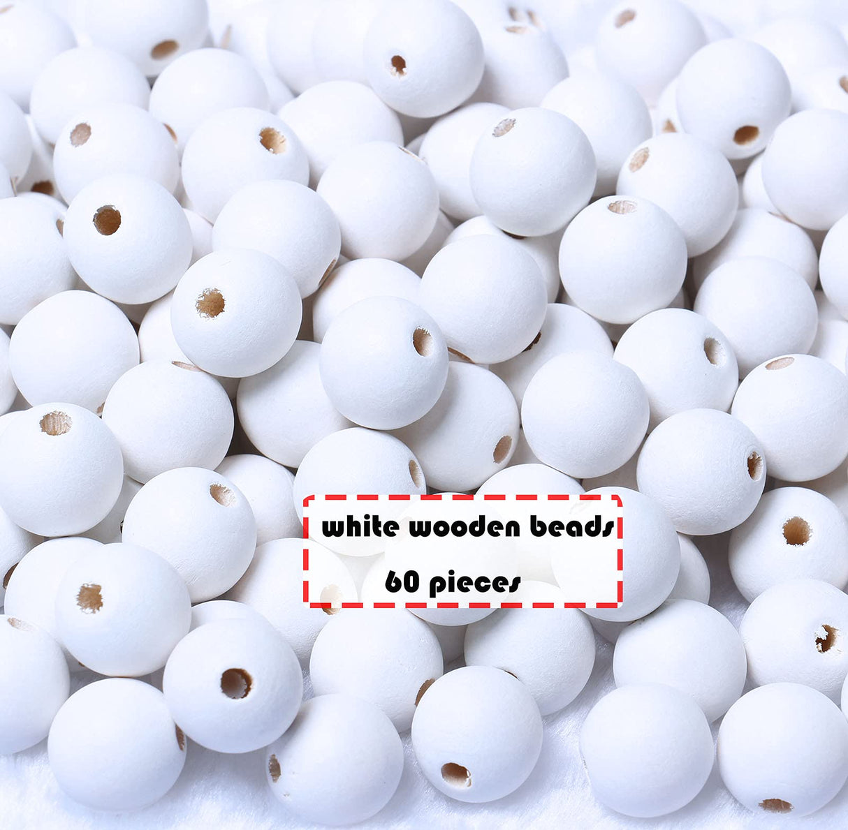 60 Pieces 18mm White Wood Beads for Handmade Crafts, Round Wooden Beads Bulk with 4mm Hole for for Farmhouse Garland,/ Craft Making woodeni