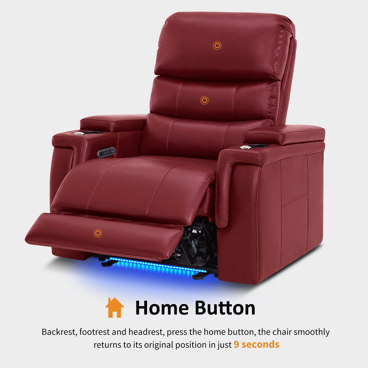 MCombo Triple Motors Power Recliner Chair with Power Headrest & Lumbar Support for Living Room, Home Theater Seating with Armrest Storage, Tray Table and Dual Charging Ports HTS708 (Red) MCombo