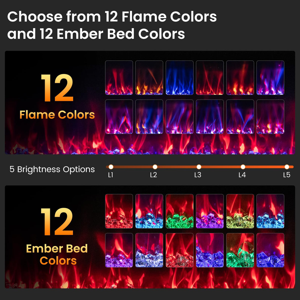 ORALNER 72” Smart WiFi Electric Fireplace, Ultra Thin Linear Recessed & Wall Mounted App Controlled Fireplace Heater with Adjustable Flame Color & Speed, Remote, 12 H Timer (72 INCHES) ORALNER