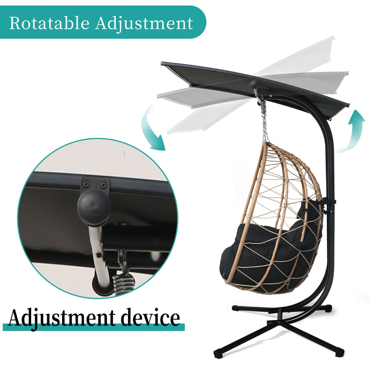 Double Egg Chair wth Stand Hammock Swing Chair Foldable Hanging Loveseat, Outdoor Hammock Egg Chair for Patio, Bedroom, Garden and Balcony (Black) VIXLON