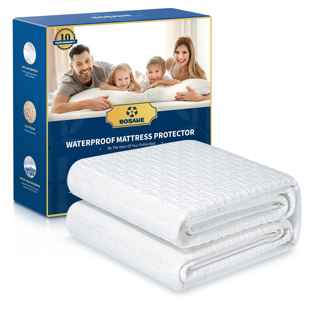 Premium 100% Waterproof King Mattress Protector Breathable Cooling 3D Air Fabric Cover Smooth Soft Hypoallergenic Noiseless Bed Cover Machine Washable Vinyl Free, 8-21'' Deep Pocket BOSANE