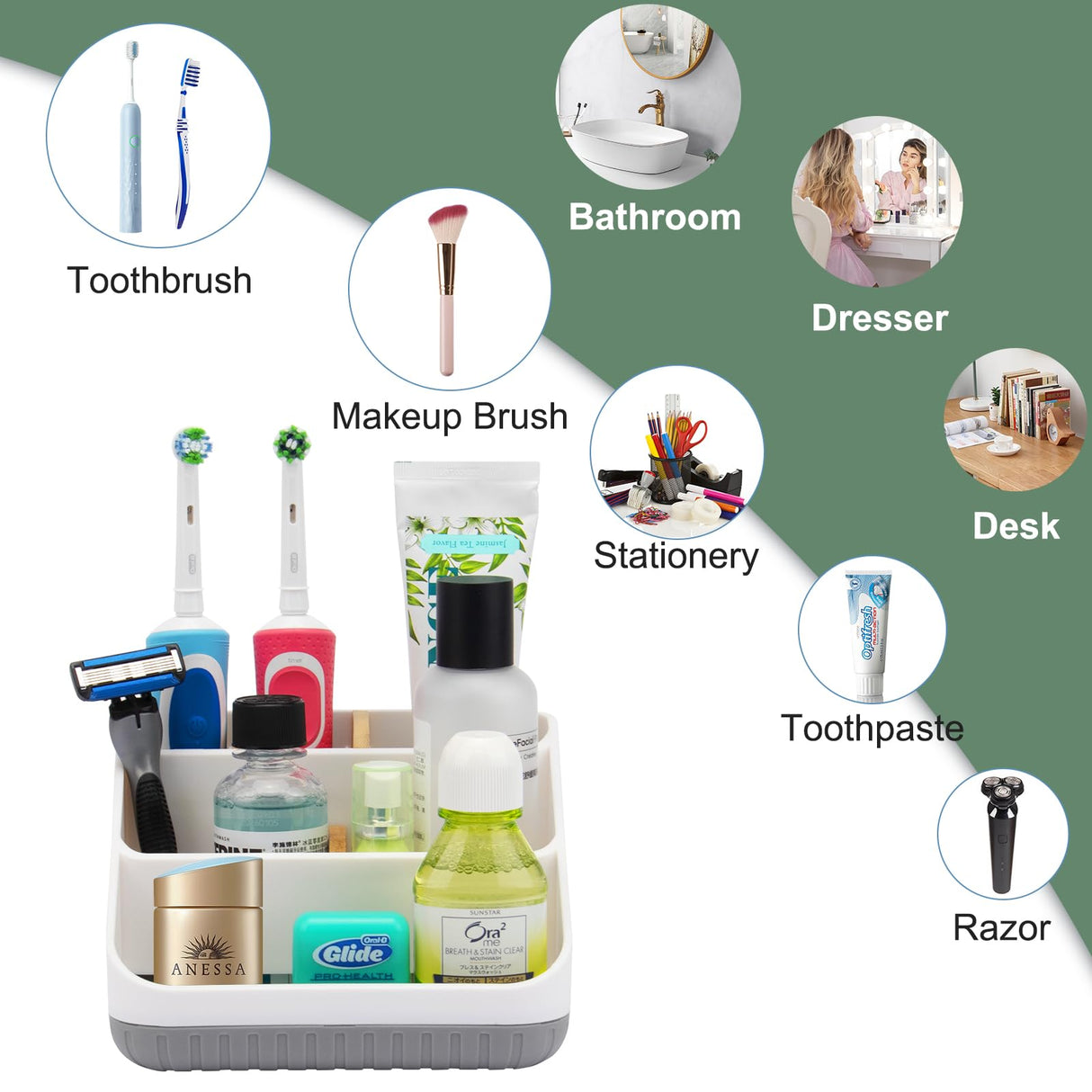 Chintu Bathroom Toothbrush Holders for Countertop - Electric Toothbrush Organizer 6 Slots Tooth Brush Organization for Kids Family, Toothpaste Holder for Bathroom Vanity Organizer Storage White Chintu