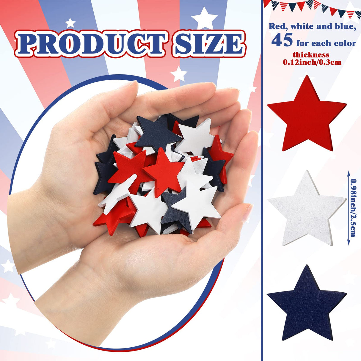 Bucherry 135 Pcs Wooden Stars Decorations 4th of July Patriotic Star Ornaments for Crafts Red White Blue Star Shape Cutouts Vase Bowl Filler Tiered Tray Decor for Independence Memorial Day Bucherry