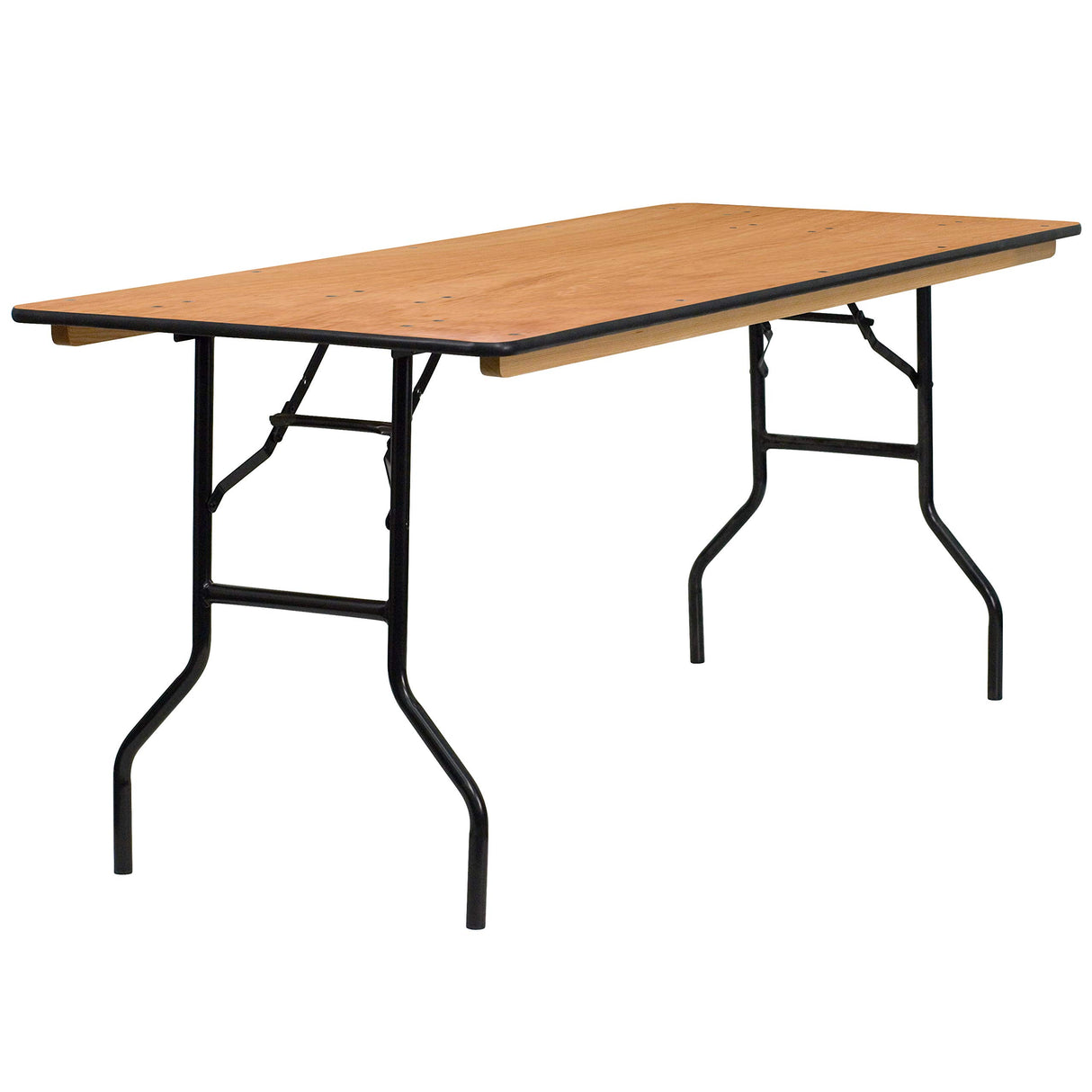 EMMA + OLIVER 6-Foot Rectangular Wood Folding Banquet Table with Clear Coated Finished Top EMMA + OLIVER