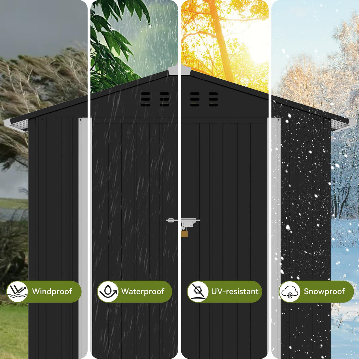 COMHOMA Shed Outdoor Storage Shed Metal,Lockable Doors Tool Sheds with Sloping Roof,Steel Garden Shed with Air Vent for Backyard,Patio,Lawn,Poolside (Dark Grey, 6x4) COMHOMA