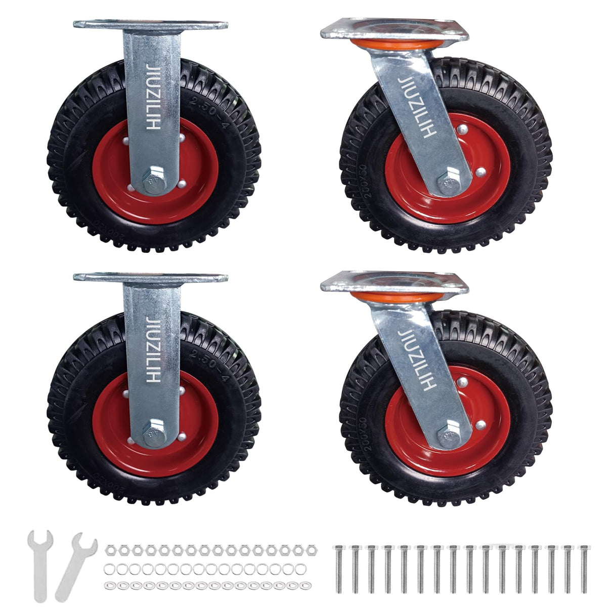 8" Caster Wheels Outdoor Caster Wheels Heavy Duty Caster Wheels Set Of 4 (2 Swivel & 2 Fixed) Large Rubber Castor Wheels Sets 4 With Screws JIUZILIH