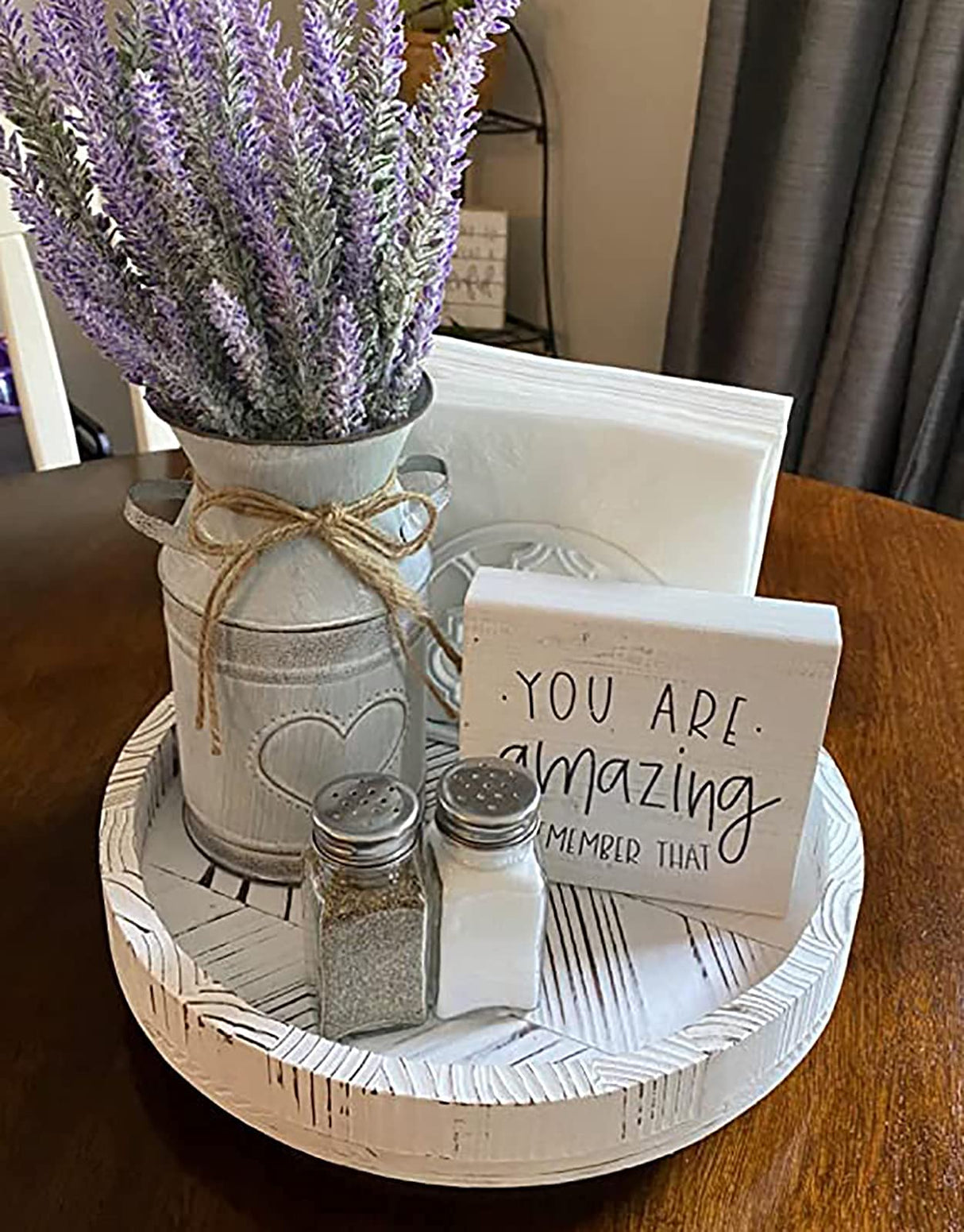 TOPZEA 12 Inch Lazy Susan Turntable Wood, Rotating Rustic Farmhouse Turntable Tray, Round Spanning Display Serving Tray Spice Rack Cabinet Organizer Dining Table Centerpiece for Snacks, Spices, Wine TOPZEA