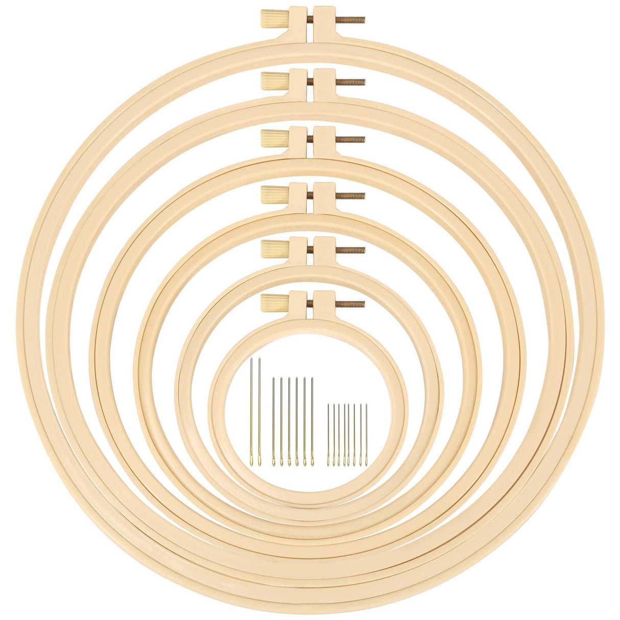 XEmbro 6 Pieces Embroidery Hoop 3.6 to 10.7 inches Plastic Cross Stitch Hoop with 16PCS Needles, Small Embroidery Hoops for Embroidery, Cross Stitch, Craft Sewing, and Decoration Ornaments XEmbro