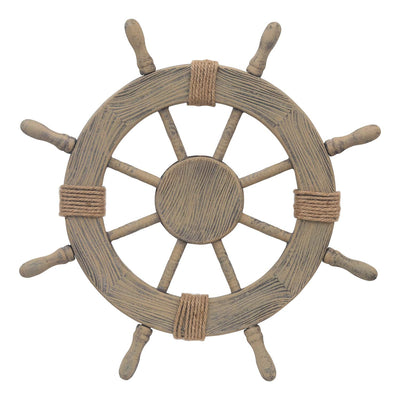 Asense Ornamental Wall Decoration Wooden Nautical Ship Steering Wheel, 24-inch, Brown