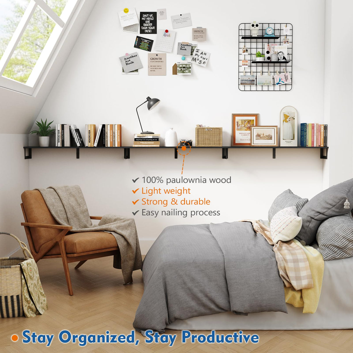 Harwaya Large Floating Book Shelves for Wall Set of 3, 36 Inch Long Wall Mount Bookshelf for Bedroom, Heavy Duty Wood Hanging Bookshelves for Books, Laundry Living Room Classroom Library -Black Harwaya