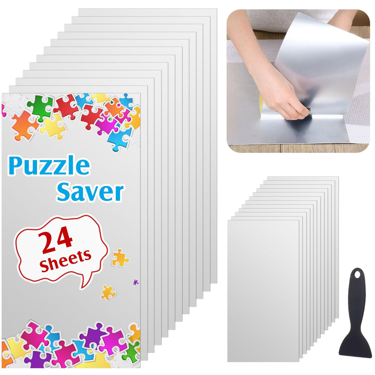 Fullhawl 24 Sheets Puzzle with 1 Pcs Plastic Scraper Puzzle Accessories Preserve 4 x 1000 Jigsaw Puzzles Fullhawl