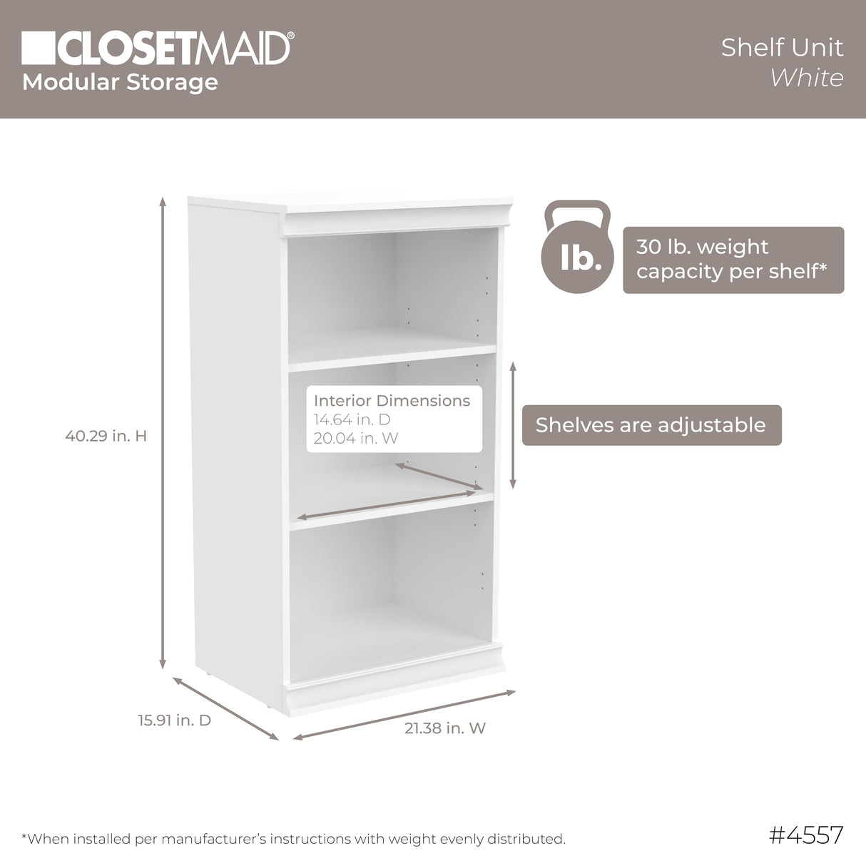 ClosetMaid Modular Storage Shelf Unit with 3 Shelves, White ClosetMaid