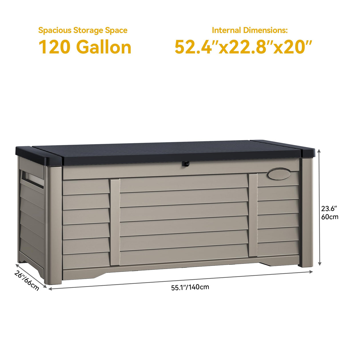 DWVO Large Deck Box 120 Gallon Waterproof Outdoor Storage Box, Extra Large Outdoor Storage Bin, Resin Louvered Patio Storage for Outdoor Pillows, Garden Tools & Pool Supplies, Lockable, Black&Brown DWVO
