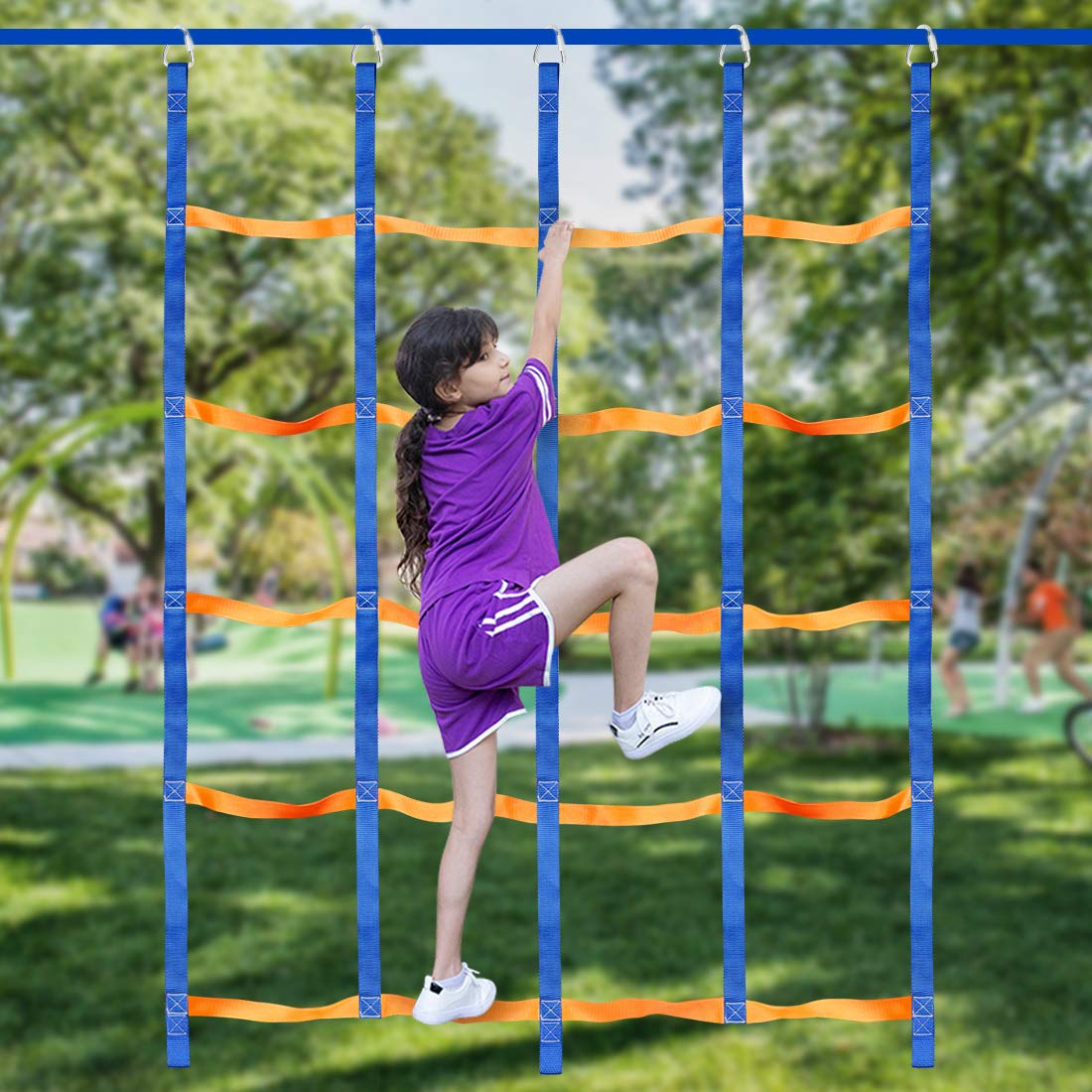 Climbing Net for Kids Outdoor, Portable Ninja Cargo Net Rope Ladder Monkey Bars for Ninja Slackline, Jungle Gyms, Swing Set, Ninja Warrior Style Obstacle Courses for Outdoor Treehouse TOPNEW