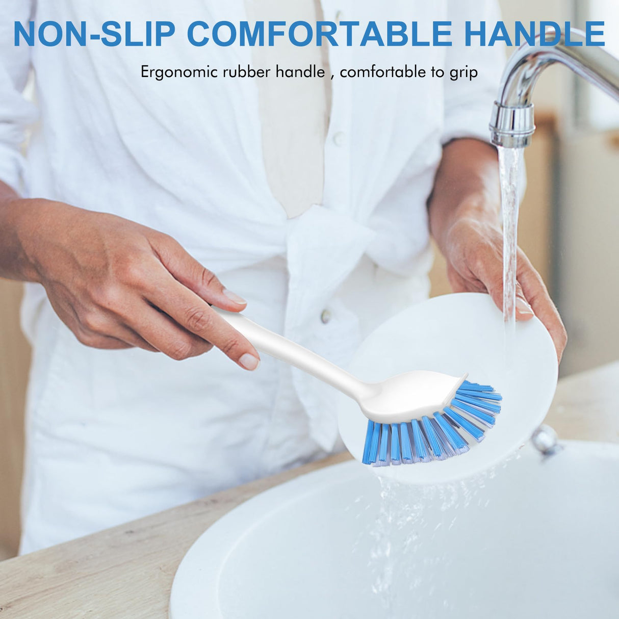 SetSail Dish Brush with Handle, 2 Pack Stiff Bristles Dish Scrubber with Built-in Scraper Dish Scrub Brushes for Cleaning Dishes, Pots and Pans, Kitchen Sink SetSail