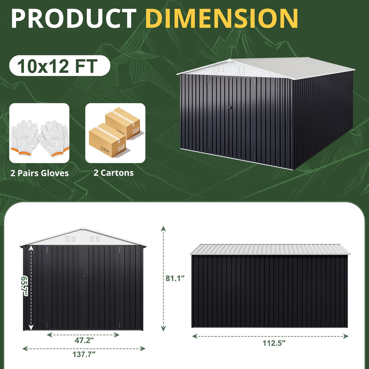 AirWire 12x10 FT Outdoor Storage Shed, Garden Shed with Updated Frame Structure and Lockable Doors, Metal Tool Sheds for Backyard Garden Patio Lawn, White AirWire