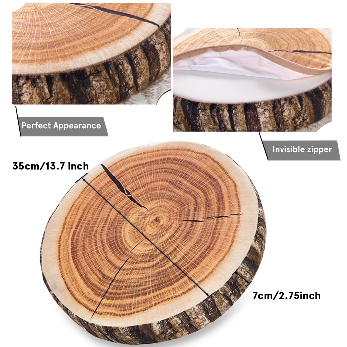 HYSEAS Decorative Round Throw Pillow, 3D Digital Print Comfortable Kids Funny Cute Wood Log Pillow Circle Seating Floor Cushion for Home, Couch, Sofa, Bedroom, Living Room Decor, Stump, 2 Pack HYSEAS