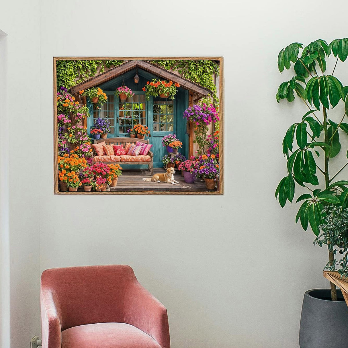 Flower House Paint by Numbers Kit for Adults Garden Adult Paint by Number Kits On Canvas Dog Village Oil Painting Kit for Beginners Adults' Paint-by-Number Kits for Gift Home Wall Decor 16x20 Inch Lovepefe