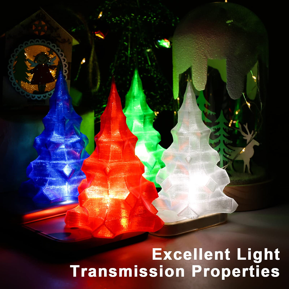 AMOLEN 3D Printer Filament Bundle, PETG Filament 1.75mm,Transcucent Clear/White,Red,Green,Blue Filament,PETG Transparent Filament with Light Transmission Feature,250g x 4 Spools Set AMOLEN