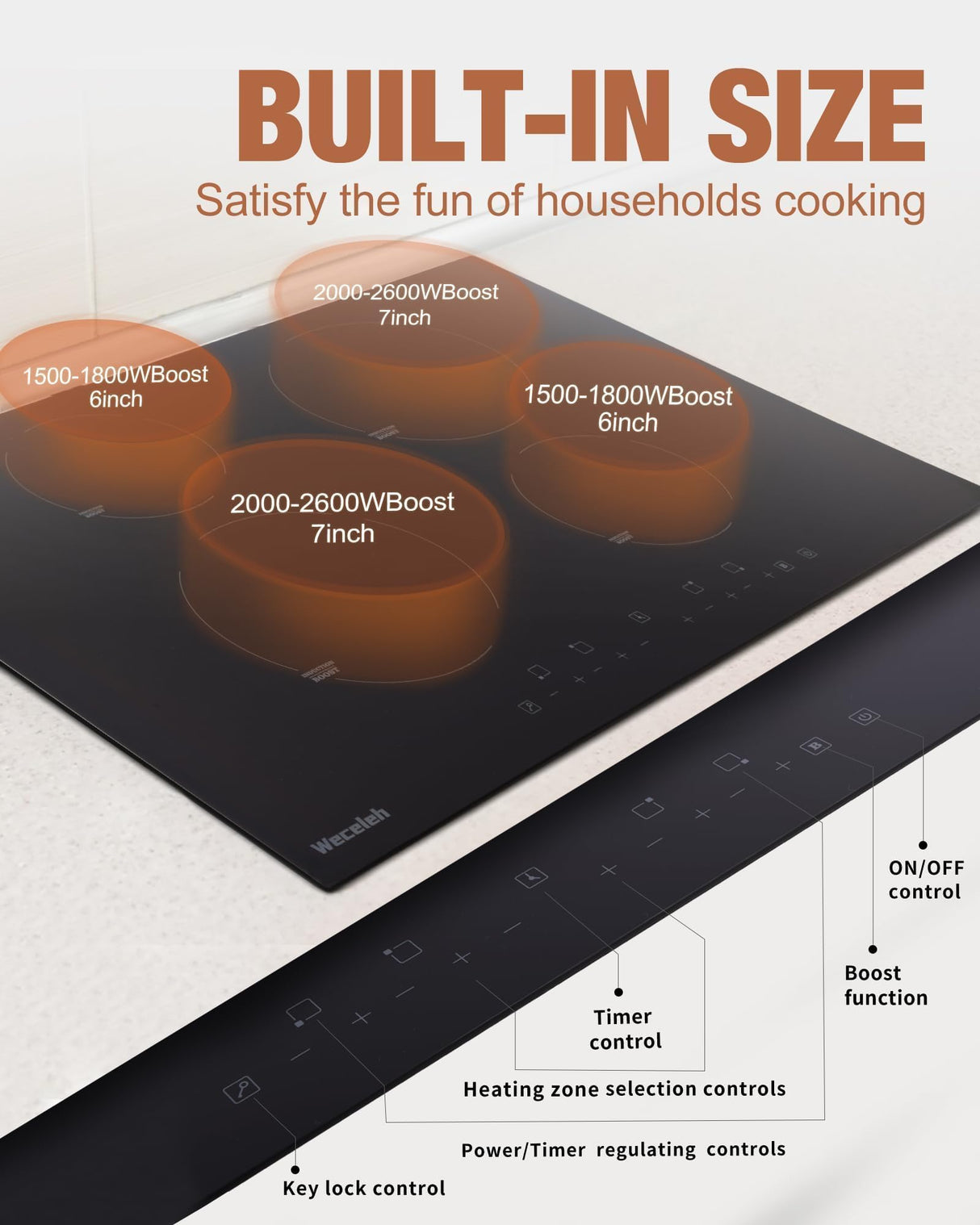 Induction Cooktop 30 Inch with 4 Burners Built-in Induction Electric Stovetop with Boost/Timer & Child Safety Lock/9 Power Levels 7000W (NO PLUG) Weceleh