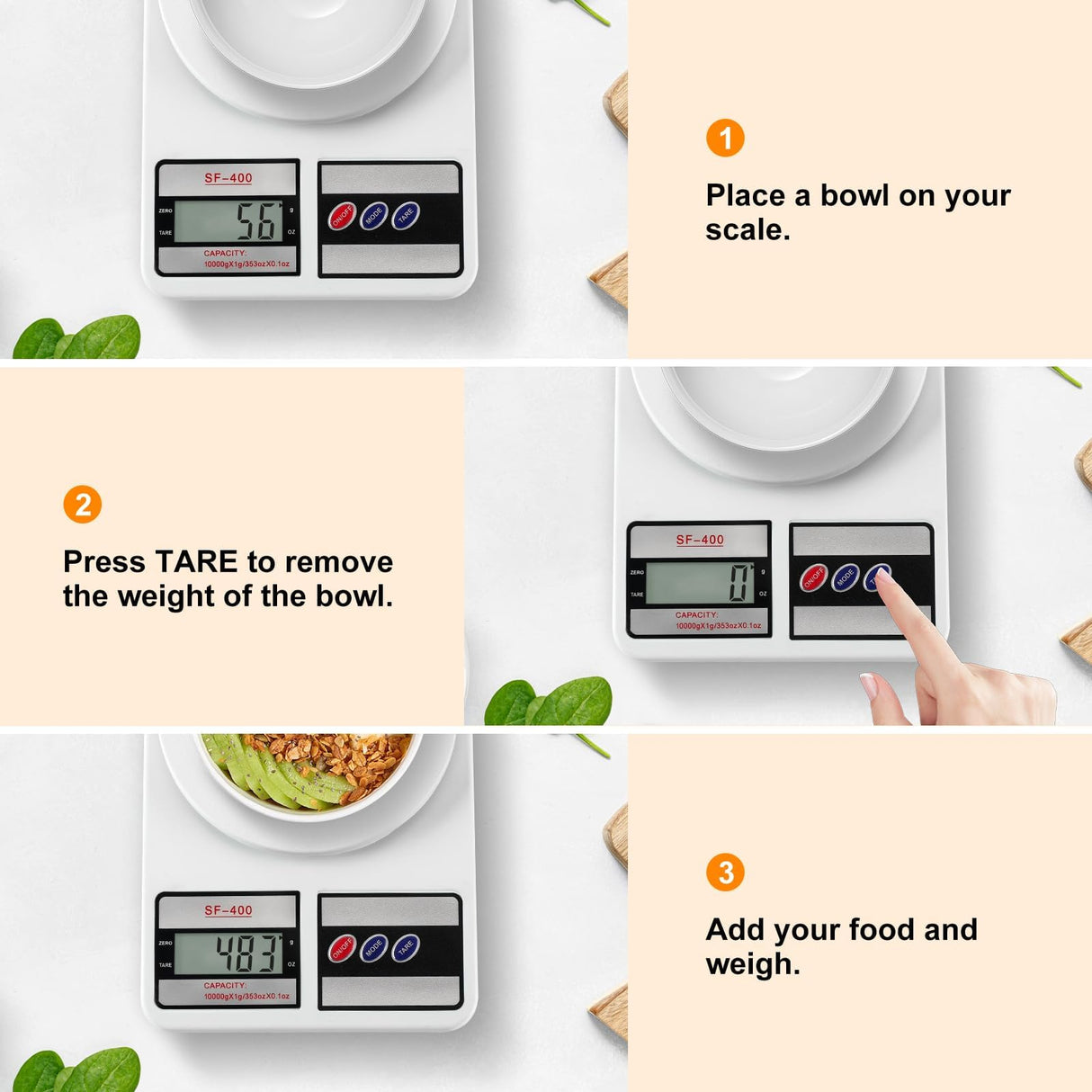 Digital Kitchen Scale 22lb/10kg Capacity, Stainless Steel Food Scale with oz/g Units | Replaceable Battery Power | Ideal for Meal Prep, Cooking, Baking Partyreal