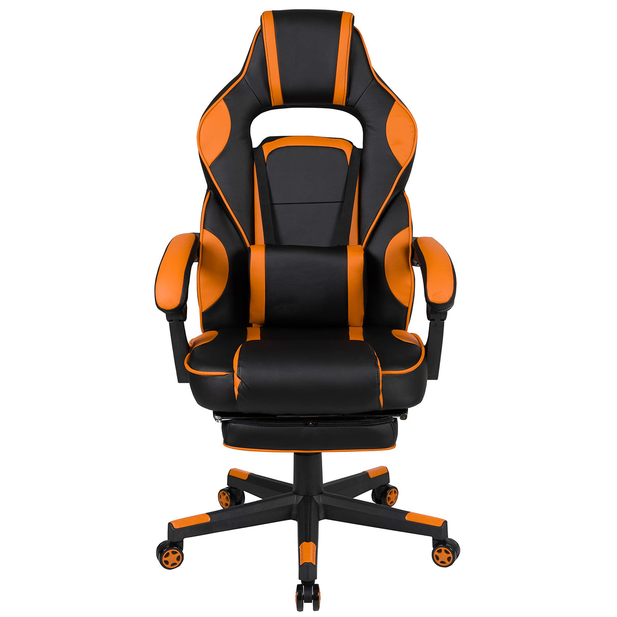 EMMA + OLIVER Black/Orange Ergonomic Gaming Chair -Recline Back/Arms, Footrest, Massaging Lumbar EMMA + OLIVER
