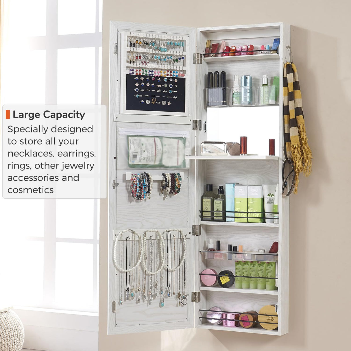 GISSAR Jewelry Mirror Armoire Wall Mount Over The Door Cabinet Storage Organizer Lockable Full Length Door Mirror(White) GISSAR