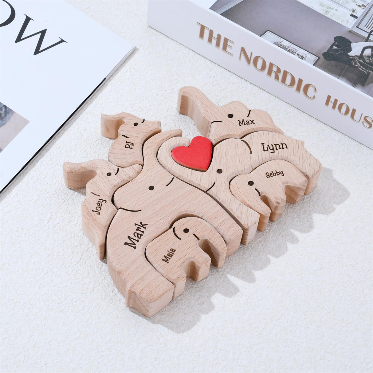 Personalized Wooden Bear Family Puzzles 1-8 Names Customizable Wooden Puzzle Home Table Decor Gift for Dad Mom Couple (Elephants) Daysilia